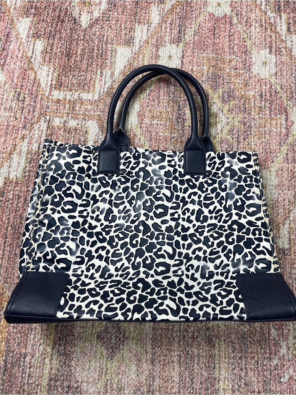 Tory Burch Ella Printed Large Tote Bag Blue Leopard - Picture 5 of 11